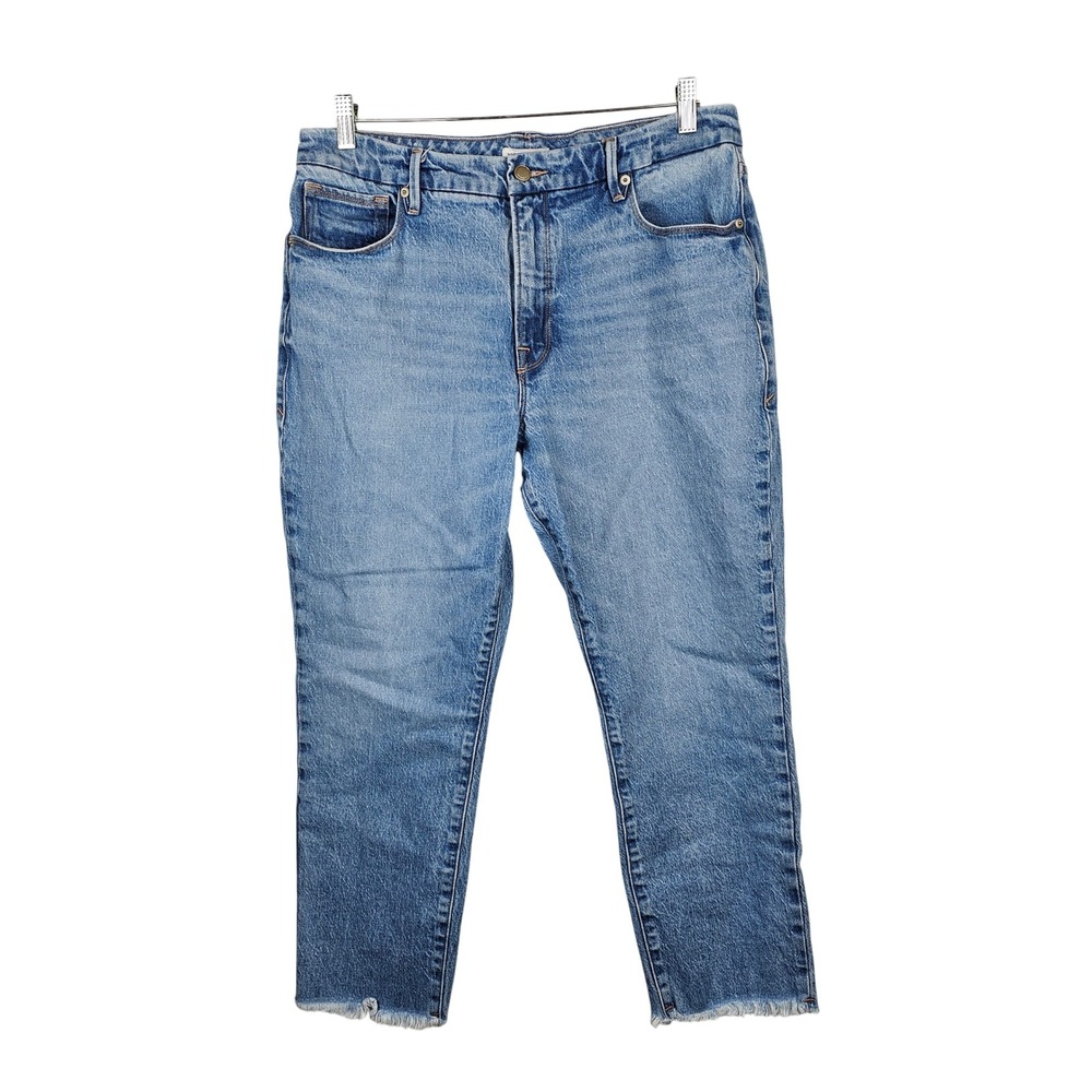 Good American High Rise Straight Leg Raw Hem Jeans Blue Size 14/32 GGPRH602T